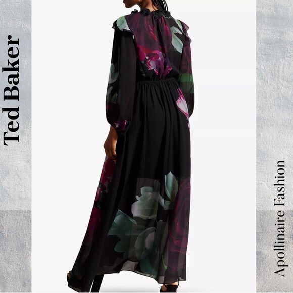 Ted Baker Women's Gionna Black Floral Maxi Dress Size 5 EU like a 12  NWT - Picture 4 of 10